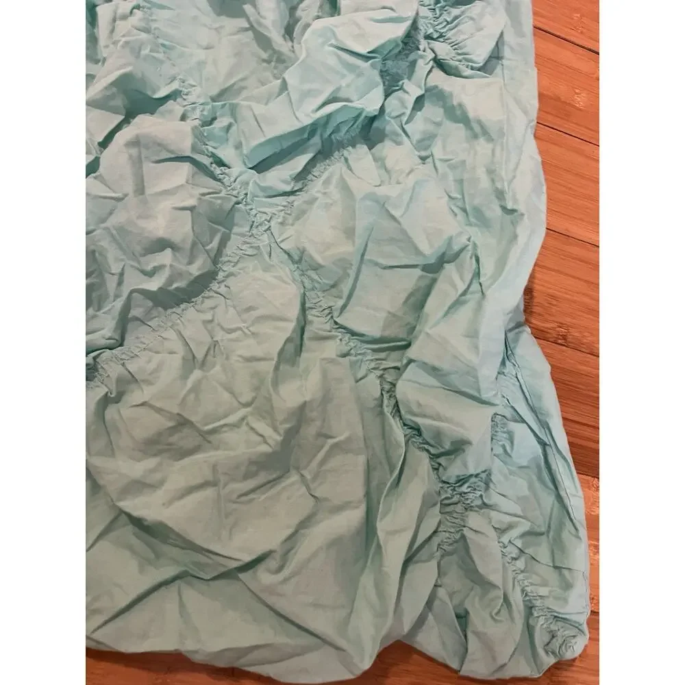 Pottery Barn Teen Ruched Rosette Duvet Cover Teal 100% Organic Cotton Twin